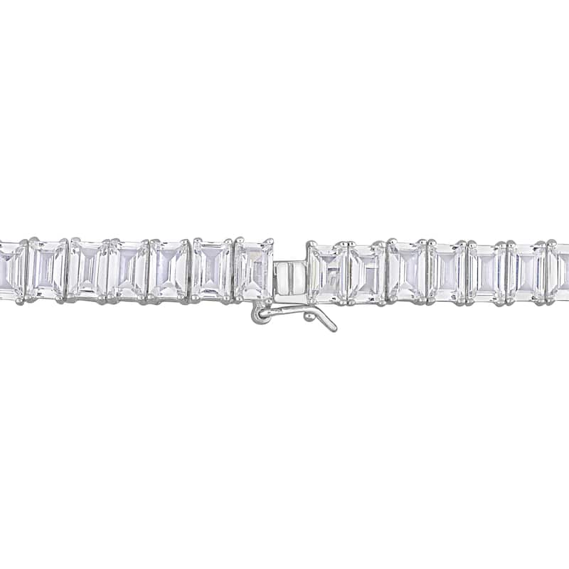 Miadora 73 1/2ct TGW Created White Sapphire Tennis Necklace in Sterling Silver