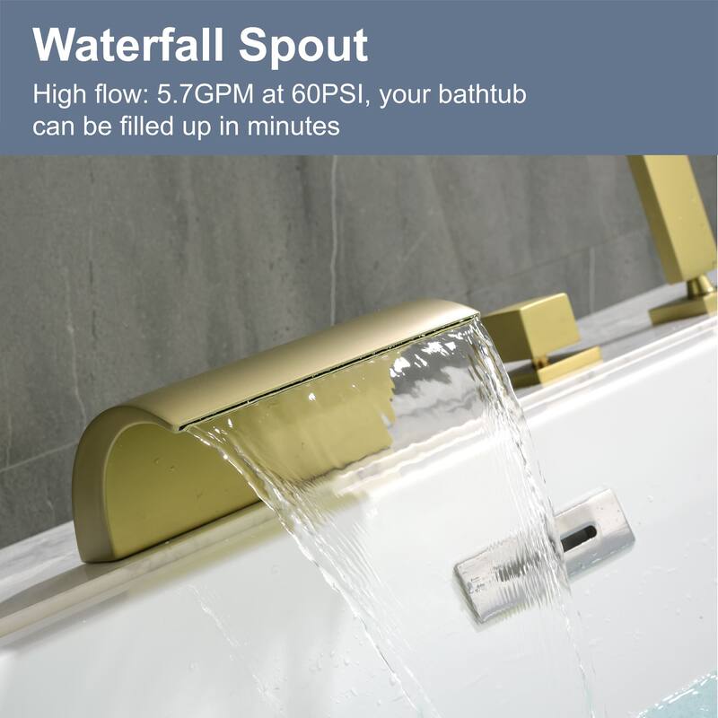 Deck Mounted Four Holes Tub Faucet Waterfall Modern Bath Tub Faucet with Handheld Shower Tub Fillers with Pressure Balance Valve