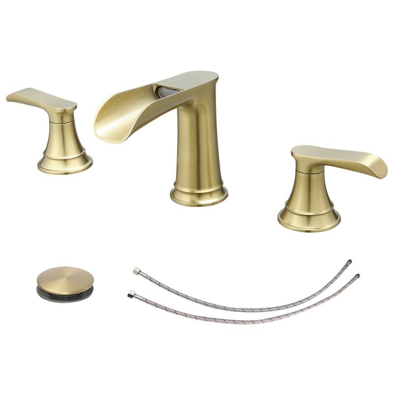 Topcraft Two Handle Waterfall Bathroom Faucet with Pop-Up Drainer - Brushed Gold