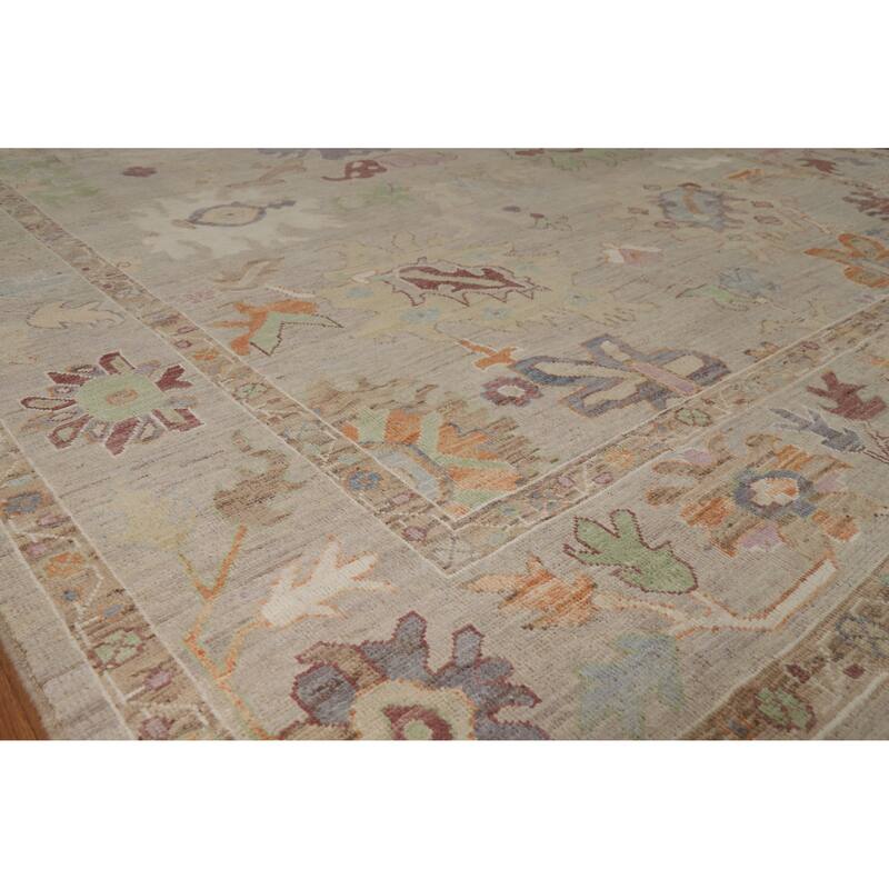 Hand Knotted Oriental 100% Wool Carpet Transitional All-Over Beige & Ivories Oushak Area Rug - 9' 10'' X 8' 2''