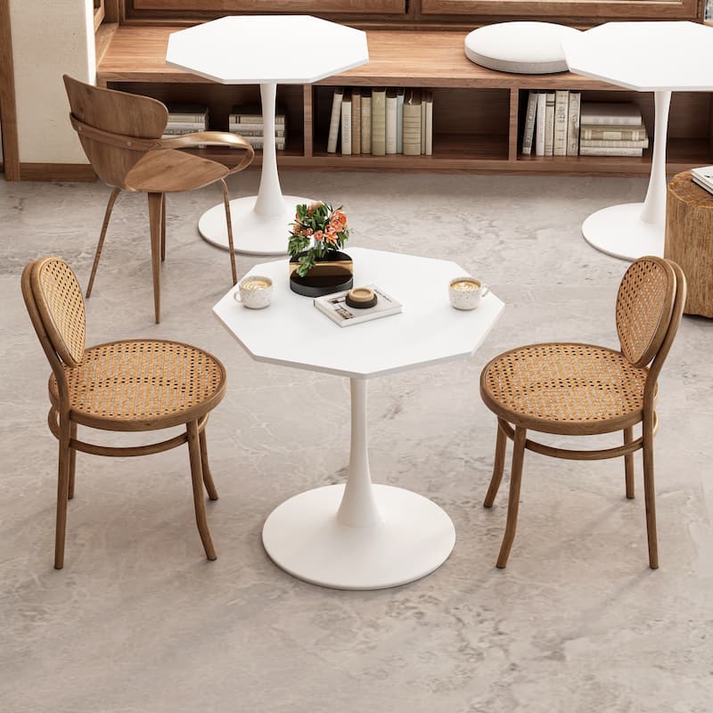 Dining Side Table with Metal Base - White