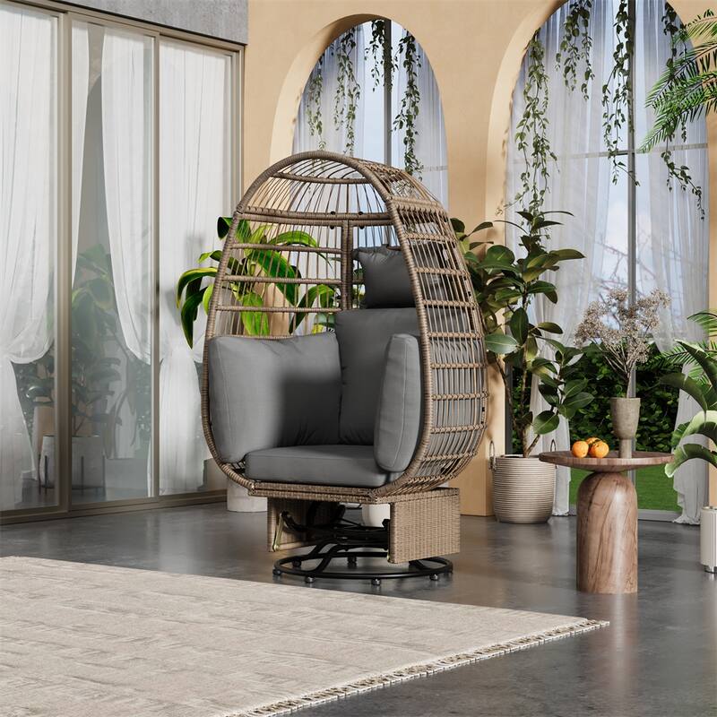 Outdoor Swivel Chair w/ Cushions,Rattan Egg Chair w/ Rocking Function