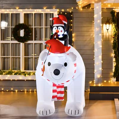 HOMCOM 7 ft. Polar Bear Christmas Decoration, Penguin Inflatable Animal - 89.25"L x 44.5"W x 81"H
