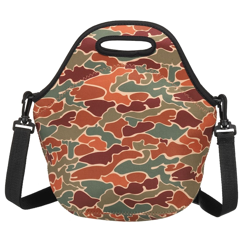 Neoprene Lunch Tote Bag with Shoulder Strap, Camouflage Stripe Pattern - Camouflage Stripe Pattern