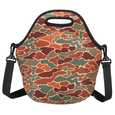 Neoprene Lunch Tote Bag with Shoulder Strap, Camouflage Stripe Pattern - Camouflage Stripe Pattern