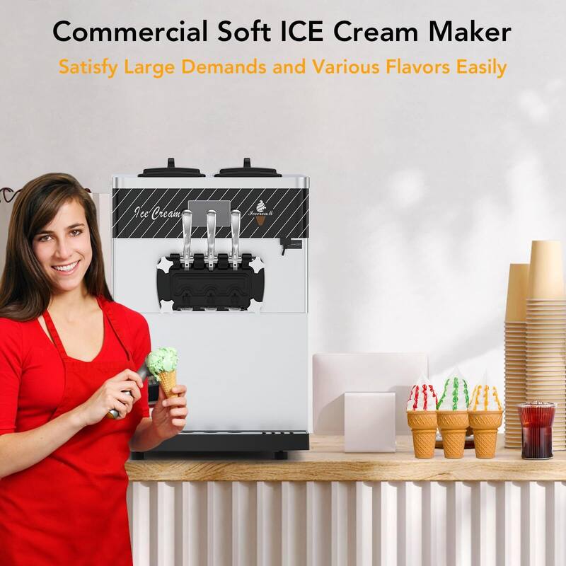 Commercial Ice Cream Maker, Frozen Yogurt Machine, 22-30L/H, 2450 W