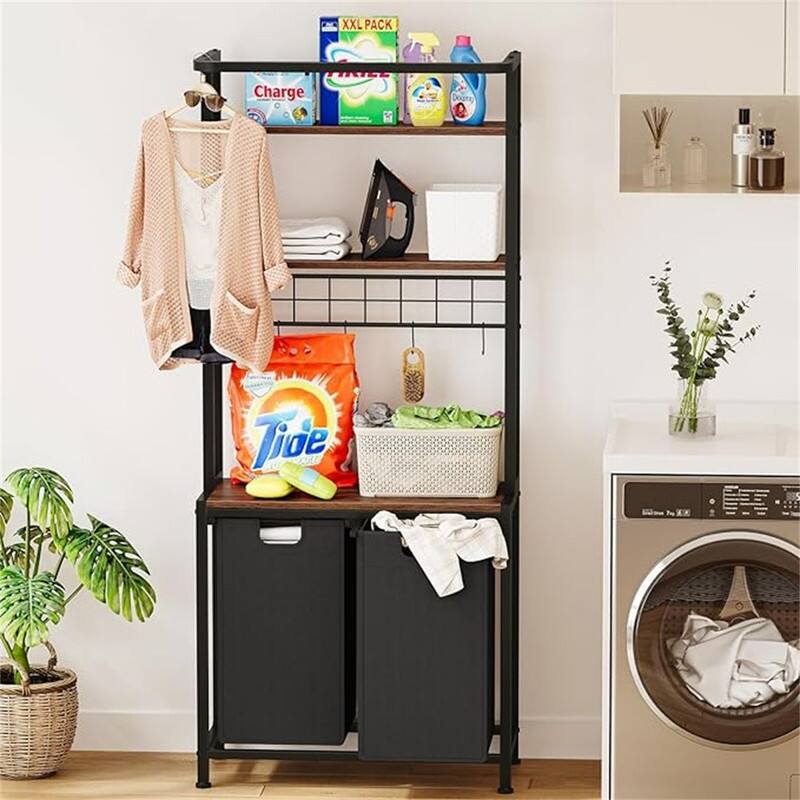 3 Tier Laundry Hamper with Shelf and Hanging Bar, - 29.1"L x 13.7"W x 70.1"H