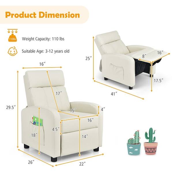 dimension image slide 1 of 4, Gymax Kids Recliner Chair Adjustable Leather Sofa Armchair w/ Footrest