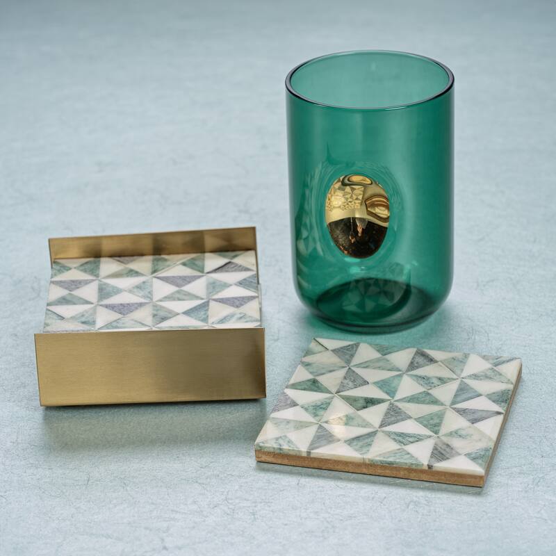 Manado 4-Piece Bone Coaster Set with Brass Tray