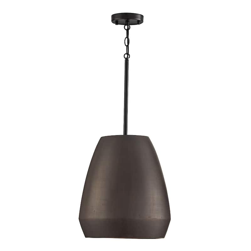 14" W x 15" H 1-Light Handcrafted Terracotta Pendant with Matte Black - 14.25"W x 15.75"H - Terracotta Umber