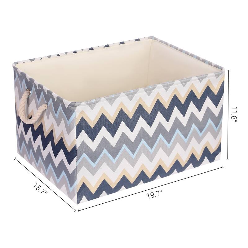 Fabric Collapsible Storage Basket Bin w Handle and Drawstring Closure - Blue