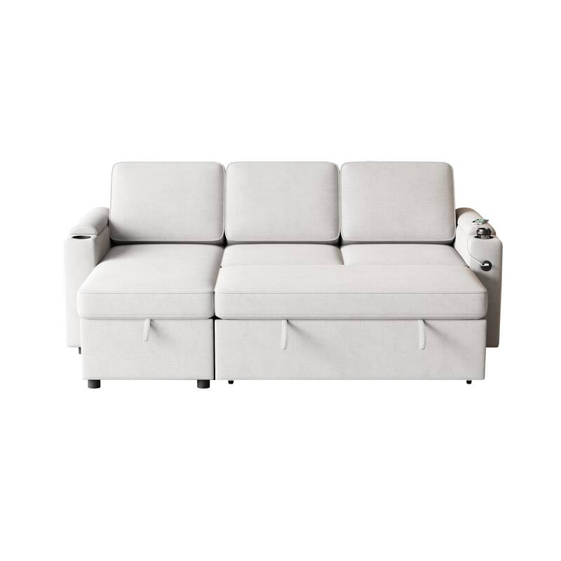 85.8" Fabric 3-Seat Sleeper Sofa with Storage & USB Charging Ports