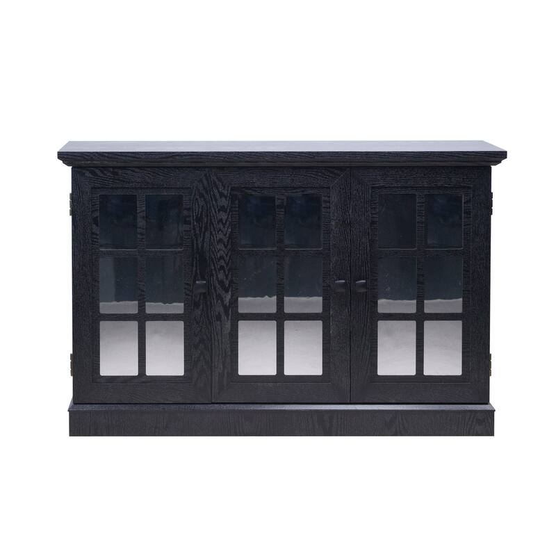 45" W Storage cabinet with 3 mirrored acrylic doors, sideboard with adjustable shelves for living room, dinning room