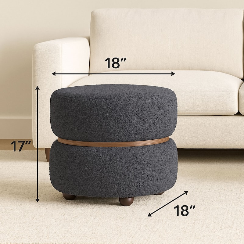 Double Pouf Round Upholstered Vanity Stool and Ottoman Foot Rest