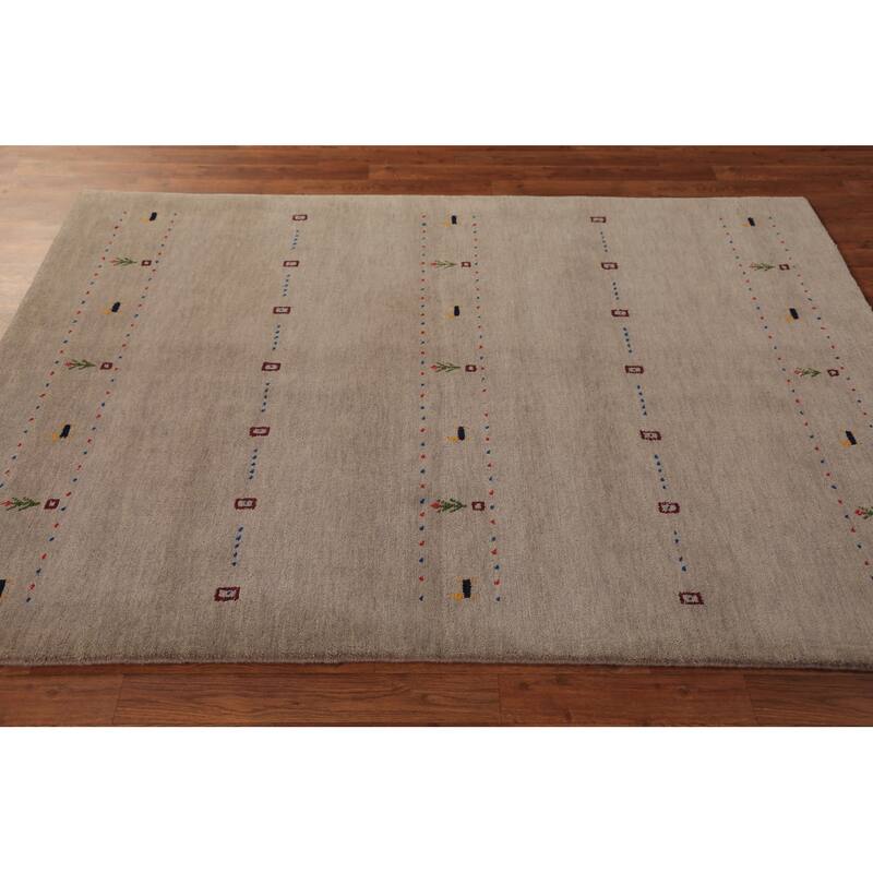 Gabbeh Oriental Rug Bedroom Hand-Knotted Wool Carpet - 4'8" x 6'7"