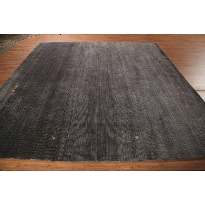 Striped Gabbeh Square Area Rug Handmade Wool Carpet - 9'10"x 9'7"