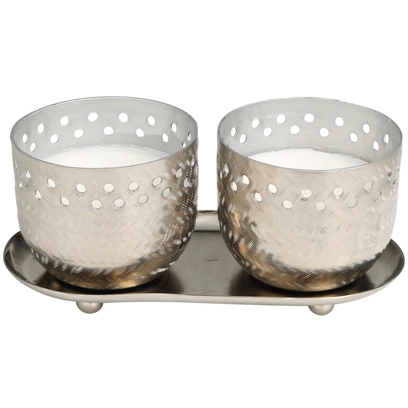 Gold or Silver or Copper Metal Scented Cutout Spotted 7 oz 1 Wick Candle with White Wax (Set of 2)