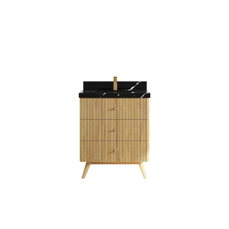 Willow Collections 30 in. W x 22 in. D Pasadena Solid Teak Single Sink Bathroom Vanity with Countertop - 2"Piatra Gray - Light Natural