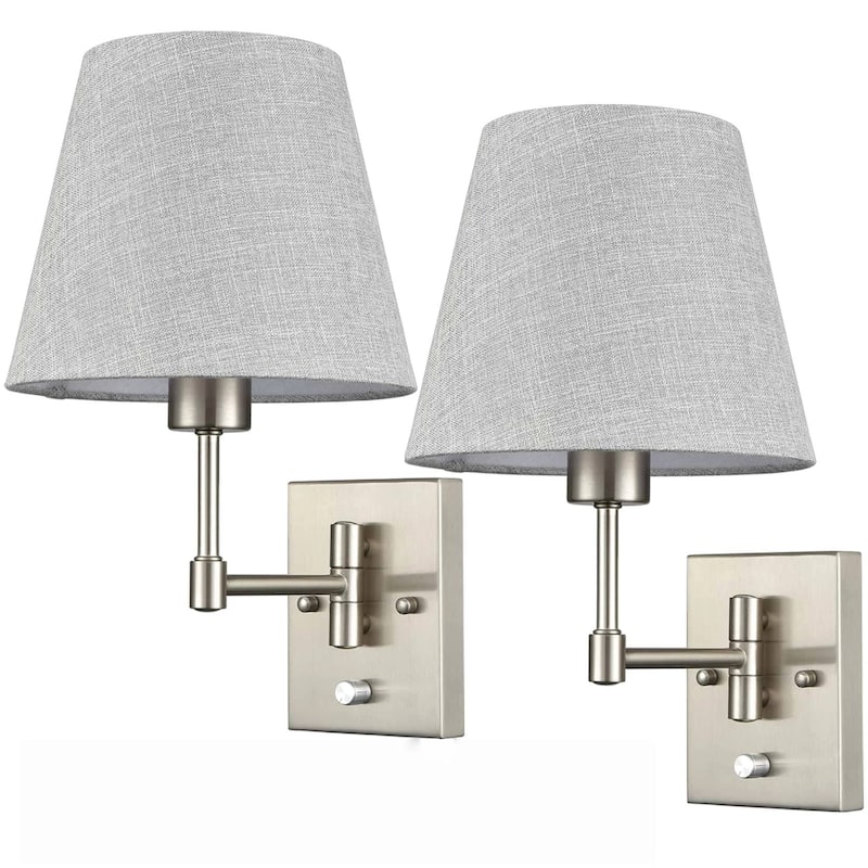 Udine Traditonal 2-Pack Plug in Wall Lights Fabric Shade Swing Arm Wall Lamps