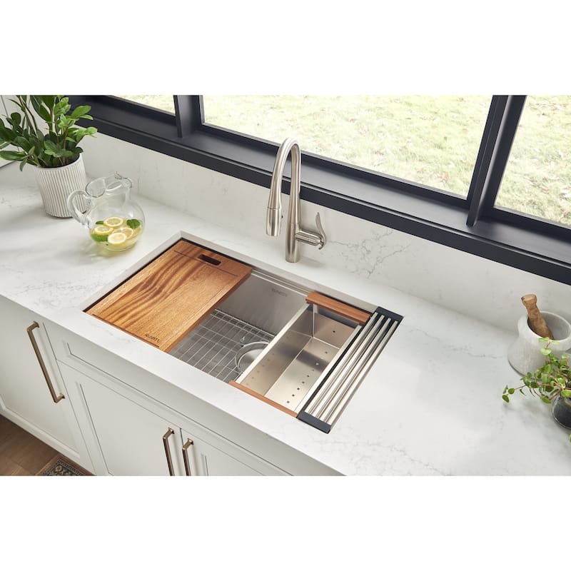 Ruvati 30-inch Workstation Ledge Undermount 16 Gauge Stainless Steel Kitchen Sink Single Bowl - RVH8310 - 28-1/2″ x 16″