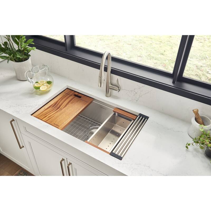 Ruvati 32-inch Workstation Ledge Undermount 16 Gauge Stainless Steel Kitchen Sink Single Bowl - RVH8301 - 30-1/2″ x 16″