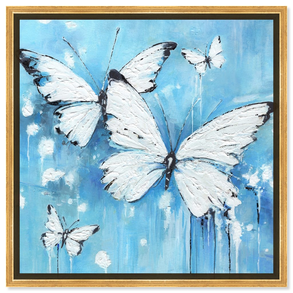 Art Remedy Textured Blue Butterflies Framed Butterfly 1 Piece Canvas Wall Art