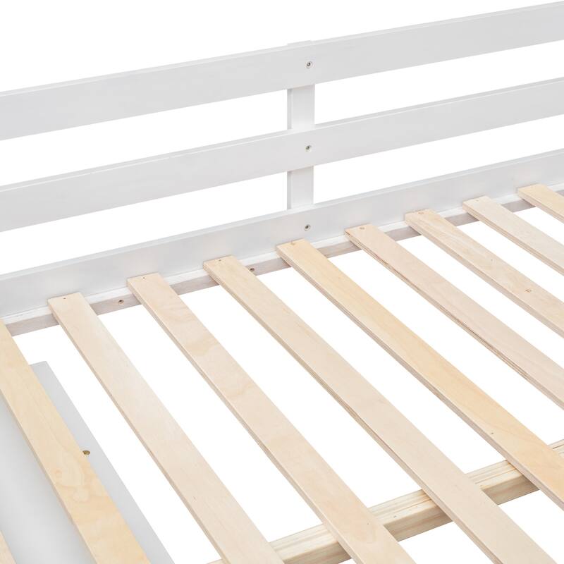 Loft Bed with Retractable Desk Drawers Shelf Staircase Full Size