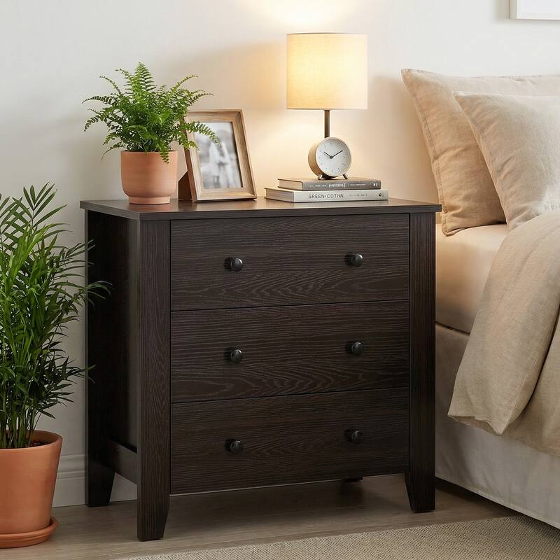 Gymax 3 Drawer Dresser Chest of Drawers Bedside Table for Living Room