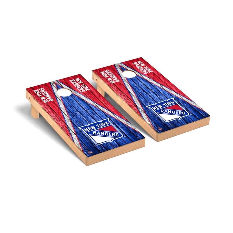 New York Rangers NHL Triangle Cornhole Board Set - Include Team Bags + Case & Lights