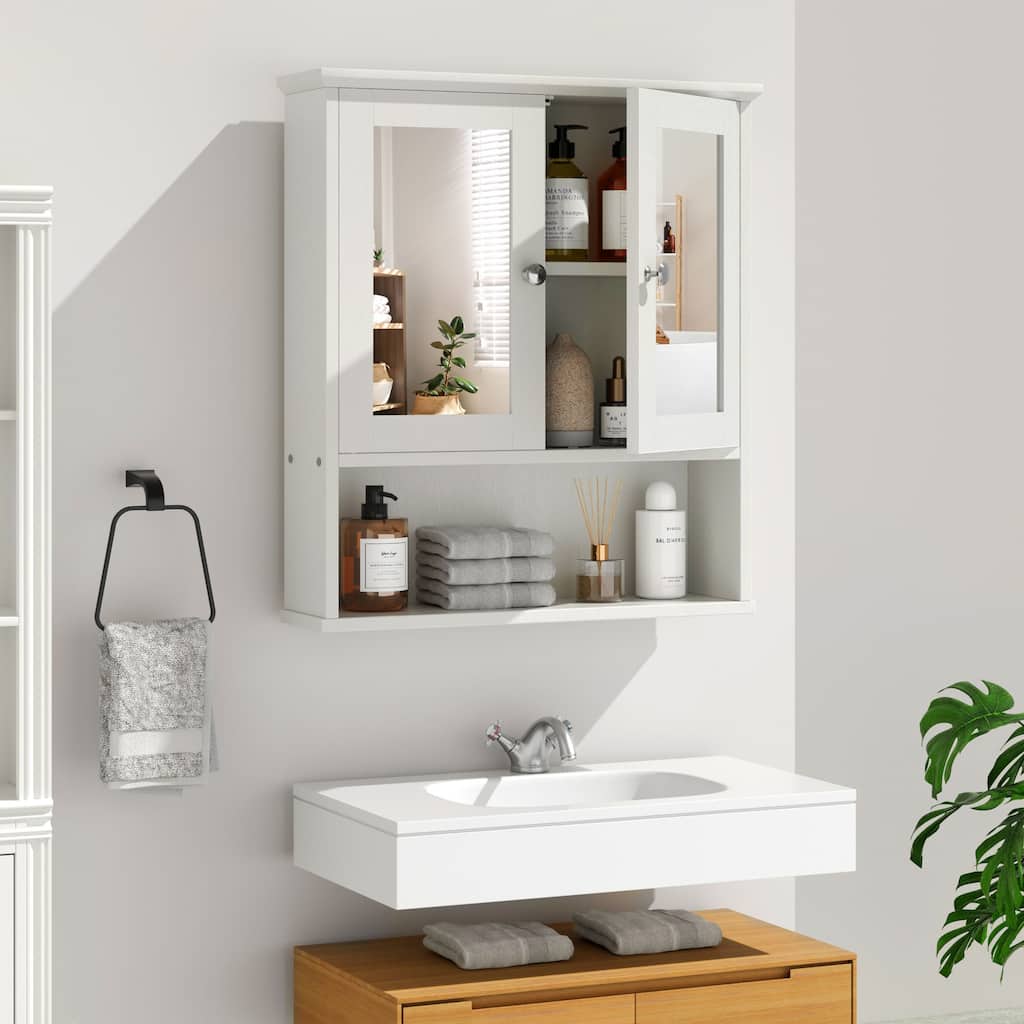 Bathroom Wall Cabinet with Mirror Doors & Adjustable Shelf