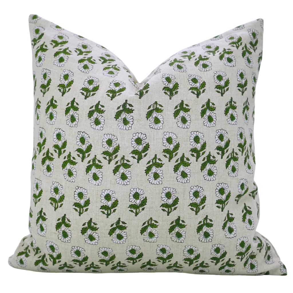 Fabdivine Soft Pure Linen Boho Floral Handmade White Cushion Cover 12x20 Inch Rustic Farmhouse Bed or Couch Décor, Ashok