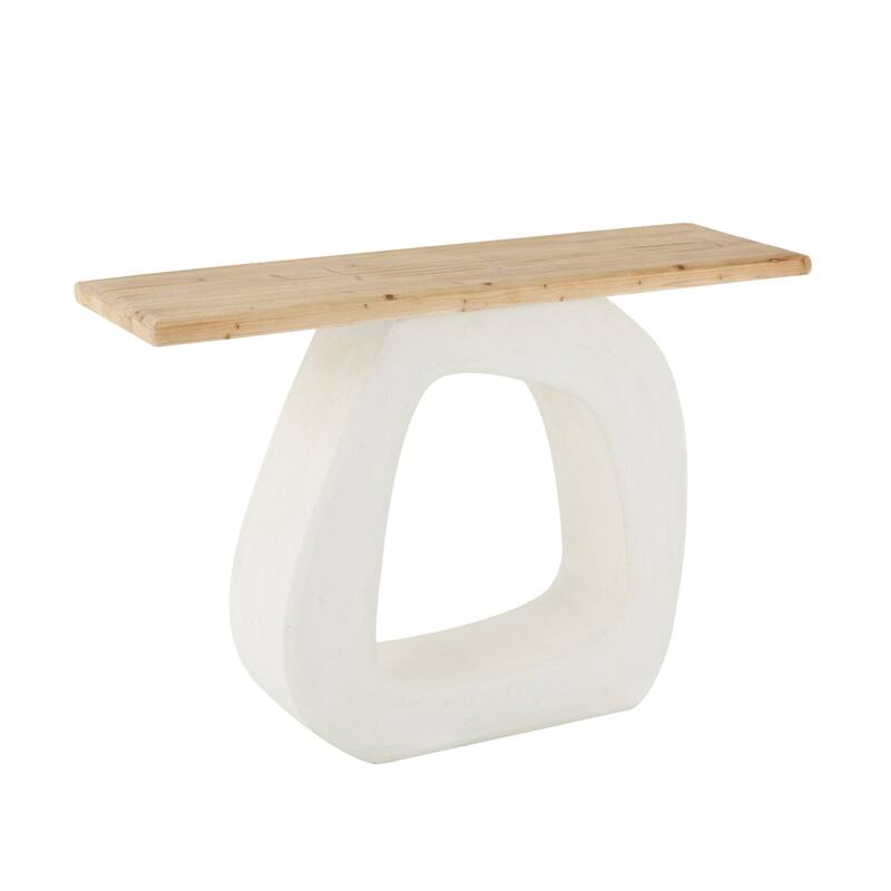 White Wooden O Shaped Living Room Console Table with Light Brown Tabletop