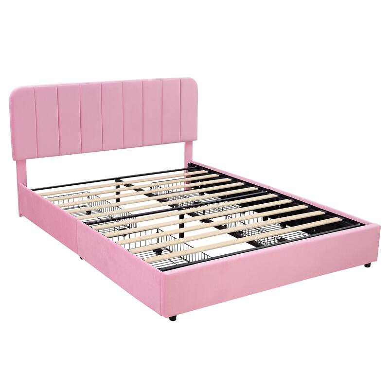 Javlergo Upholstered Platform Bed Frame with Storage Drawers and Adjustable Headboard, No Box Spring Needed