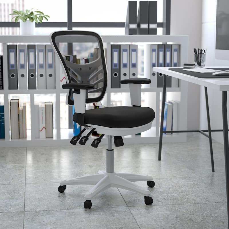 Mid-back Blue Mesh Adjustable Ergonomic Office Chair - Black Mesh/White Frame