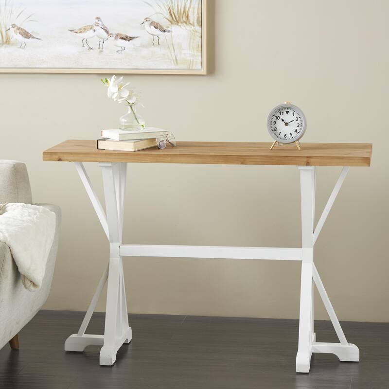 Wood Rectangular Console Table with Angled Legs and Brown Tabletop - White - Roche River Decor