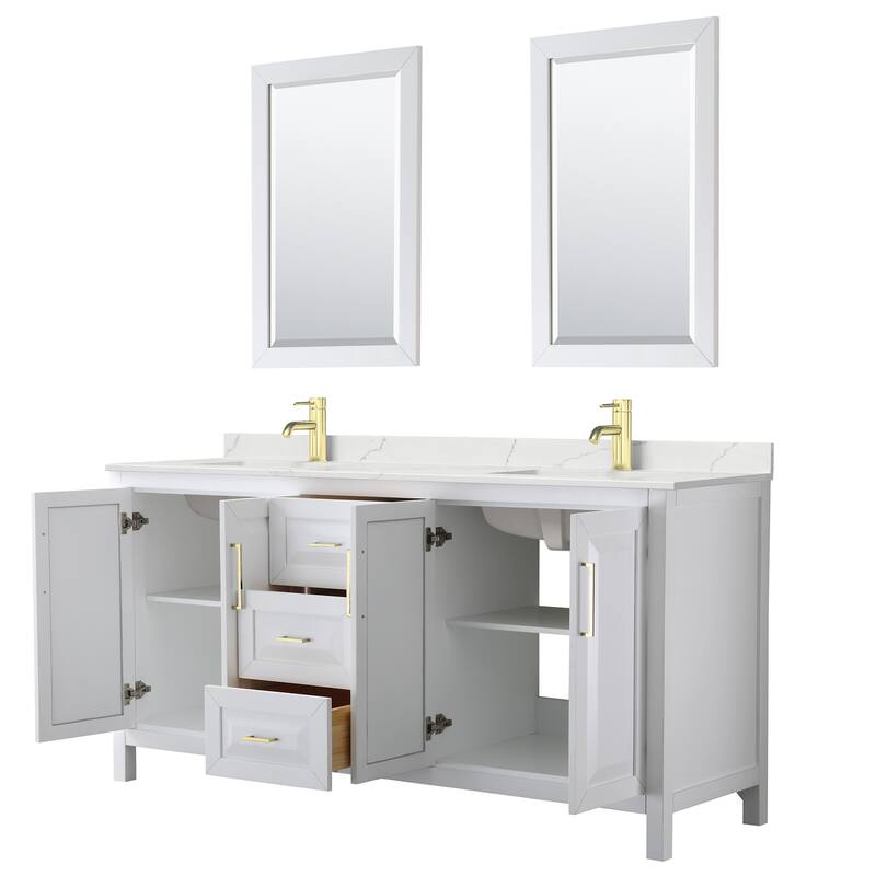 Daria 72-inch Double Vanity, Single Hole Quartz Top, 24-inch Mirrors