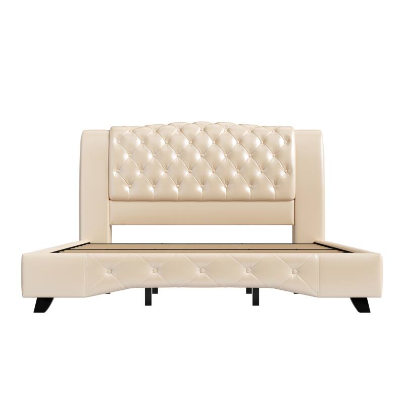 Christopher Knight Home - Modern Upholstered Platform Bed with Wood & Metal Frame - with 44.5" Tall Button-Tufted Headboard