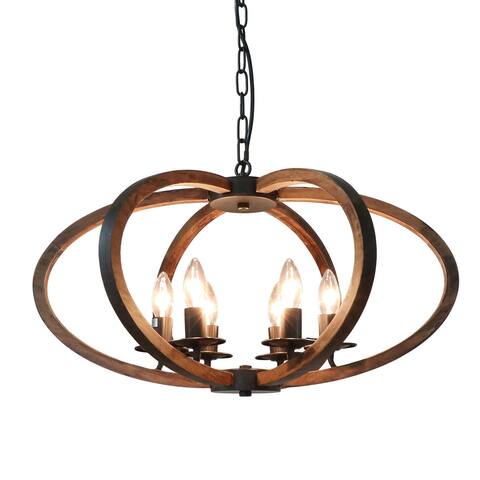 Anmytek 6 Light Wooden Kitchen Island Pendant Light Rustic Candle Style Hanging Light Fixture for Living Room Dining Room - N/A