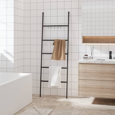 vidaXL Towel Rack Black Iron Hooks Towel Rack Rectangular Modern - 22.8 x 68.9