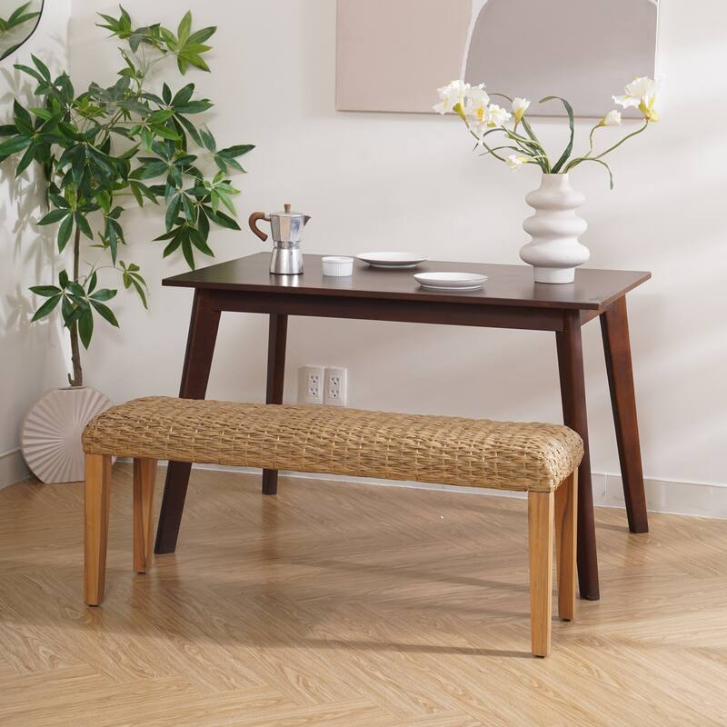 Naples Outdoor Patio Bench Water Resistant Wicker & Solid Wood