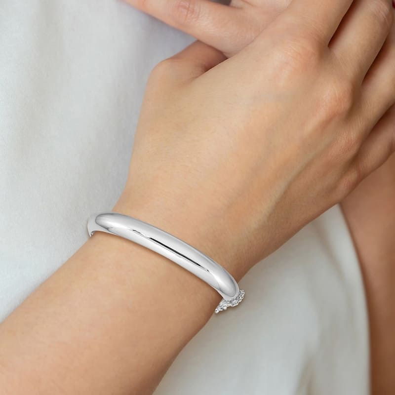 Curata 925 Sterling Silver 7.5" 9mm High Polish Hinged Bangle Bracelet