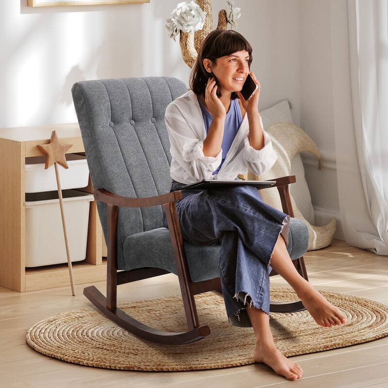 AVAWING Upholstered Rocking Chair Modern High Back Armchair Set of 2