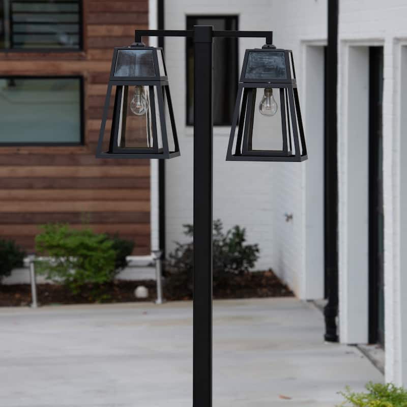 Gama Sonic Aria 98 in. Black Modern Aluminum Double Solar Post Light