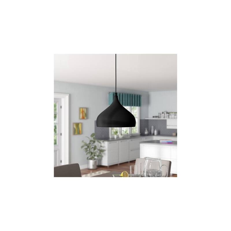 Modern Pendant Light 1-Light Black Hanging Fixture for Kitchen Island - 9.5