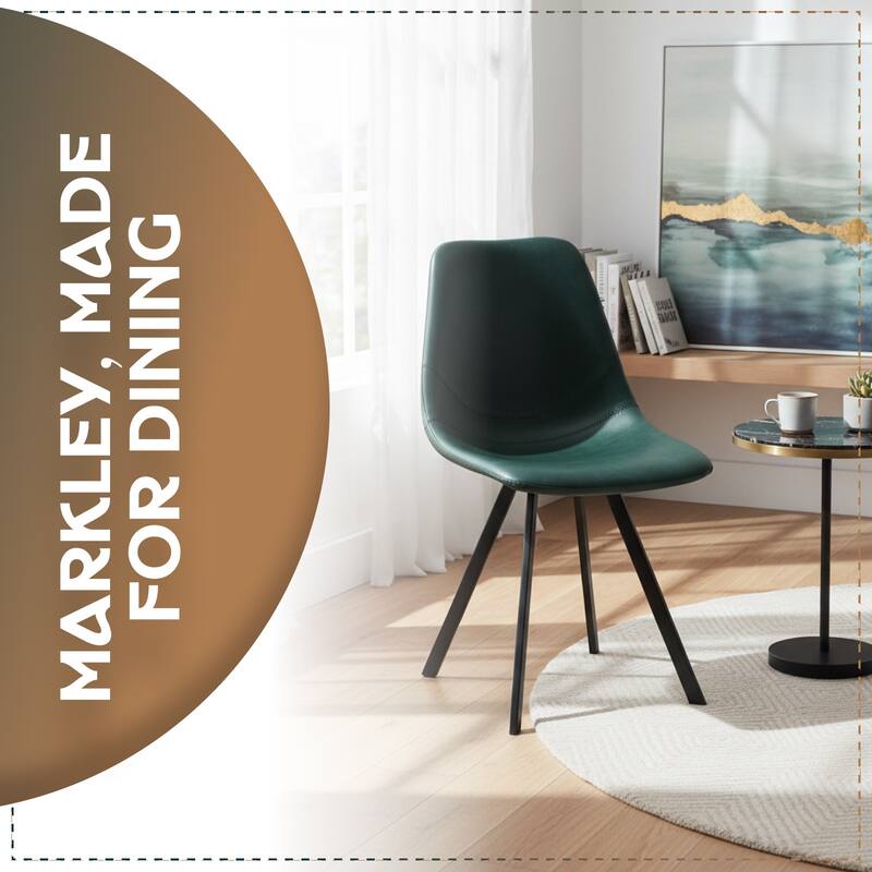 Markley Modern Ergonomic Leather Dining Chair with Black Steel Legs, Scratch-Resistant & Comfortable Kitchen Chair
