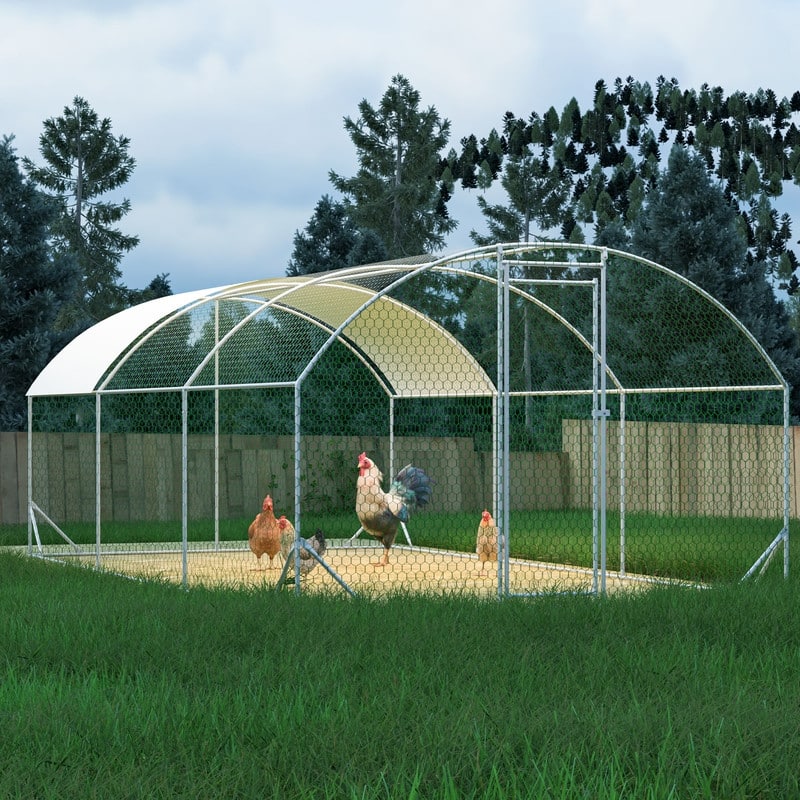 Large Walk-In Metal Chicken Coop – Dome-Shaped Poultry Run with Waterproof & UV-Resistant Cover, Heavy-Duty 1" Tube Frame .