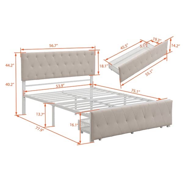 dimension image slide 2 of 4, Storage Bed Metal Platform Bed with a Big Drawer.