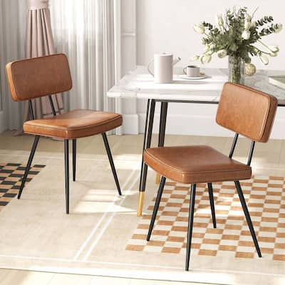 Set of 2 Upholstered Kitchen Chairs PU Leather Armless Side Chairs