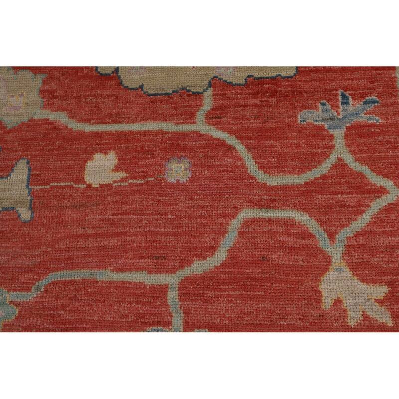 All-Over Orange Oushak Vegetable Dye Area Rug Handmade Wool Carpet - 8'11"x 11'8"