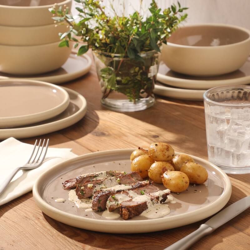 Gibson Elite - Made in Portugal - Port Gaia 12 Piece (Service for 4) Reactive Glaze Dishes Stoneware Ceramic Dinnerware Set